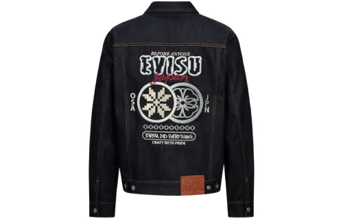 EVISU Denim Jackets Men's Denim Blue Lapel Moderate