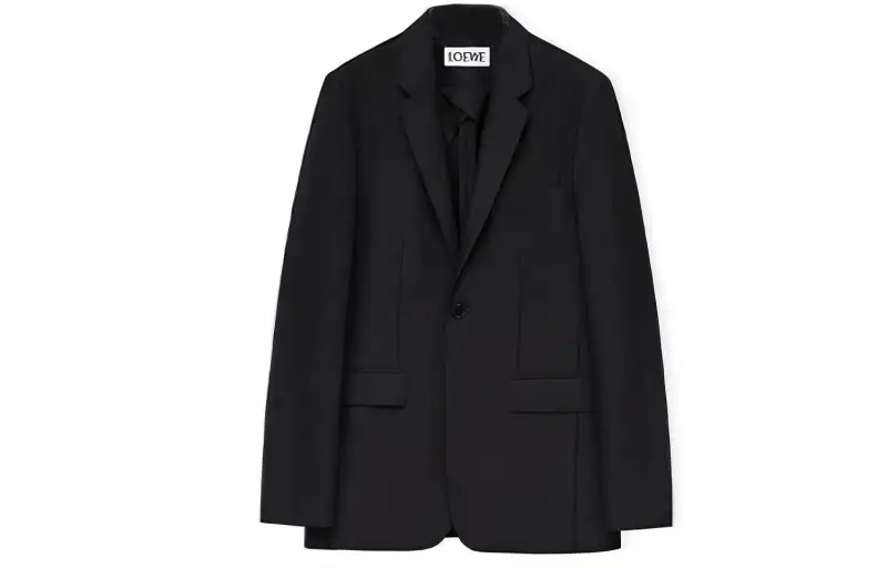 LOEWE Business Suits Men's Black Suit Collar Moderate Business Suit