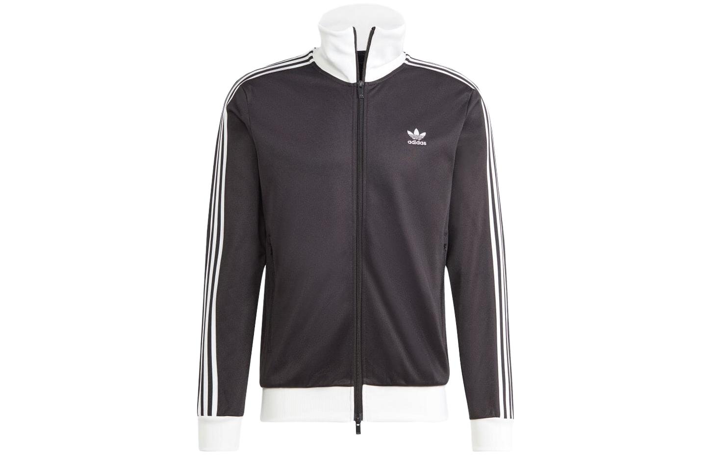 Adidas originals adicolor series three stripes color block zipper long sleeve jacket men's black