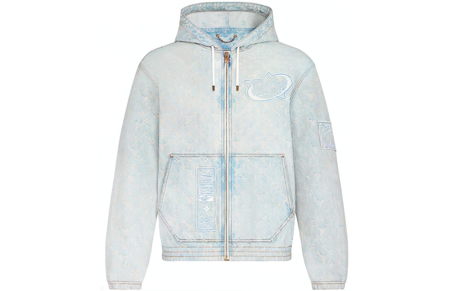 LOUIS VUITTON Classic denim blue jacket with zipper with hood