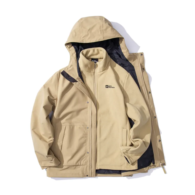Sports removable velvet travel liner with hood, waterproof windproof wear-resistant keep warm water repellent jacket for men and women, three-in-one