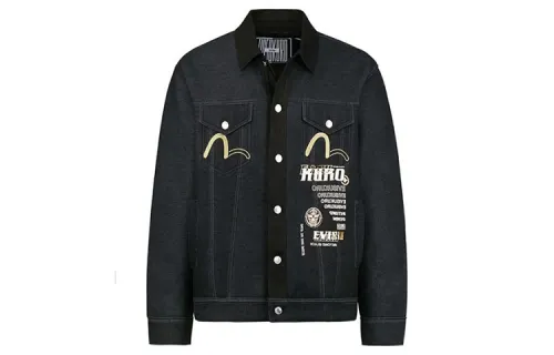 EVISU Denim Jackets Men's Black Lapel Moderate Other