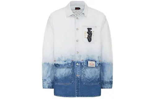 EVISU Denim Jackets Men's White Lapel Moderate Straight Fit