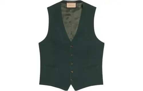 GUCCI Vests Men's Dark Green V Neck Moderate Business Suit
