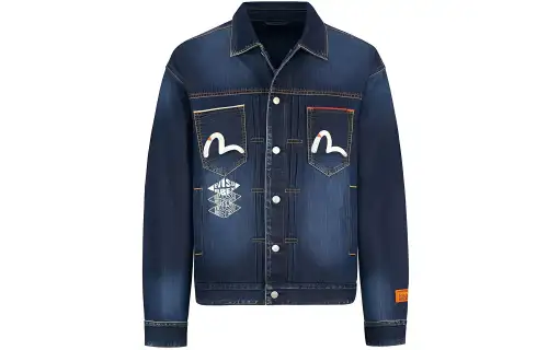 EVISU Denim Jackets Men's Denim Blue Lapel Moderate