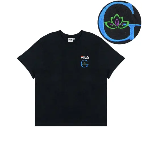 FILA T Shirts Unisex Black Crew Neck Moderate Straight Fit