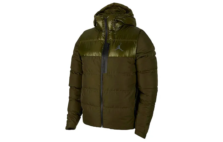 Jordan Down Jackets Men's Green Hooded Thickened Puffer Jacket