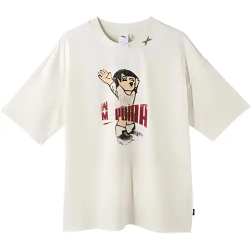 PUMA T Shirts Unisex White Crew Neck Moderate Straight Fit
