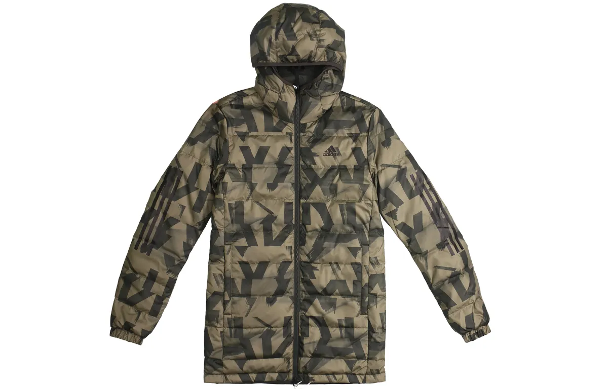 Adidas Down Jackets Men's Olive Brown Hooded Thickened Reversible