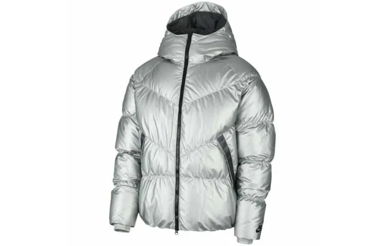 Nike Down Jackets Men's Silver Hooded Moderate Down Jacket
