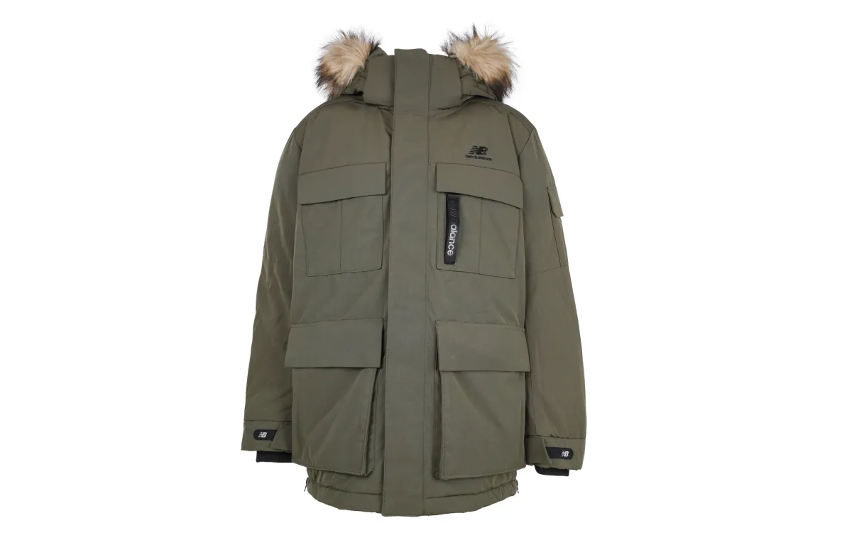 New Balance Down Jackets Men's Green Hooded Moderate Straight Fit