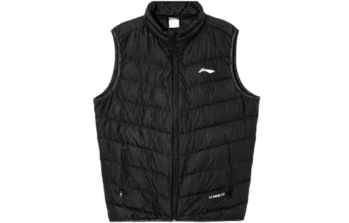Li Ning Down Vests Men's Black Stand Collar Thin Knitted Fabric