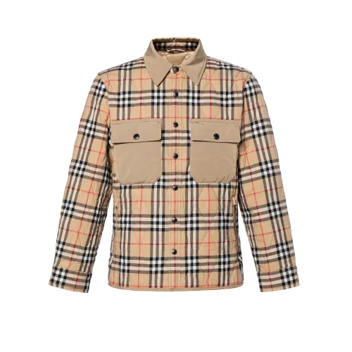 Burberry Puffer Jackets Unisex Brown Lapel Moderate