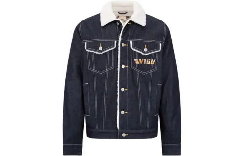 EVISU Denim Jackets Men's Denim Blue Lapel Moderate Straight Fit