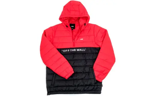 Vans Carlon Anorak Puffer Racing Puffer Jackets Unisex Red Hooded Thickened Patchwork Puffer Jacket