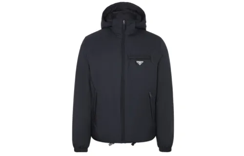 PRADA Logo Plaque Hooded Puffer Jacket