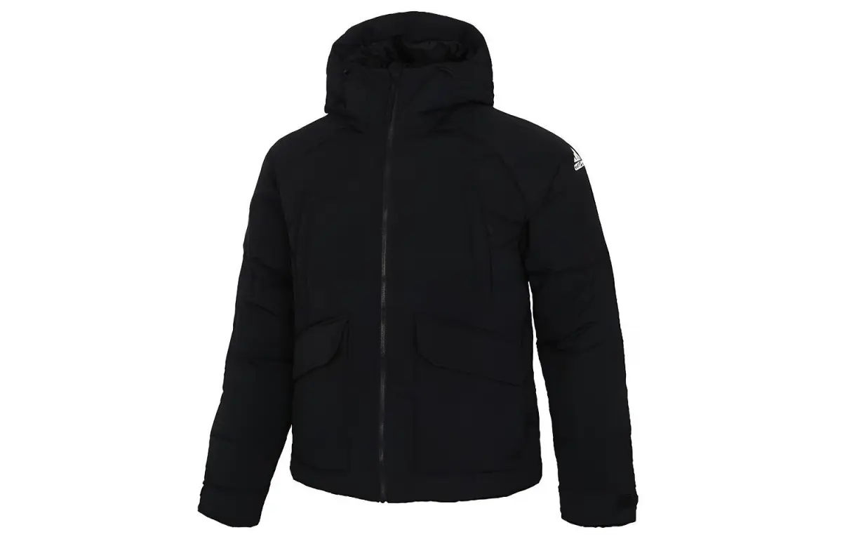 Adidas Down Jackets Men's Black Hooded Moderate Quilted Down Jacket