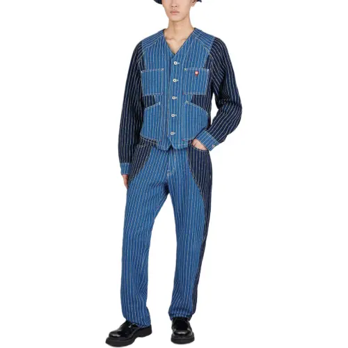 KENZO Denim Jackets Men's Blue V Neck Moderate Other