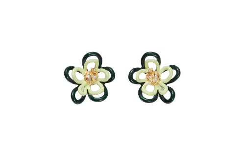 Bottega Veneta Synthetic Cubic Zirconia, 925 Sterling Silver, 18K Gold Stud Earrings Women's Green