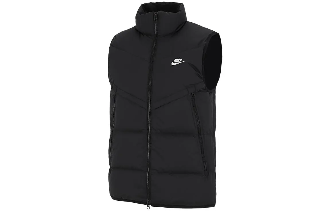 Nike Down Vests Men's Black Stand Collar Moderate Straight Fit