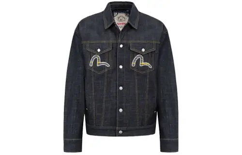 EVISU Denim Jackets Men's Denim Blue Lapel Moderate Straight Fit
