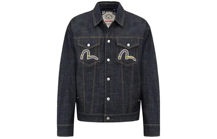 EVISU Denim Jackets Men's Denim Blue Lapel Moderate Straight Fit