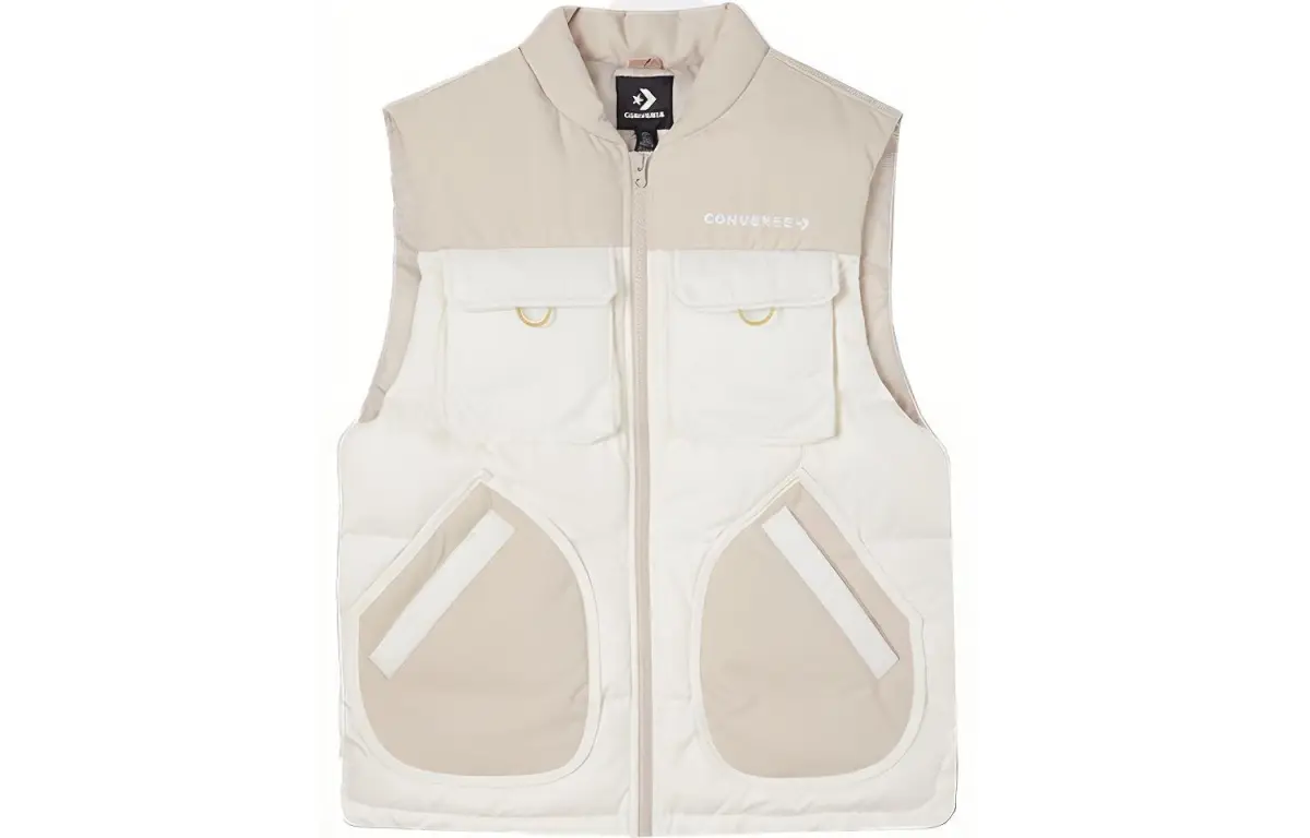 Converse Down Vests Men's White Stand Collar Moderate Straight Fit