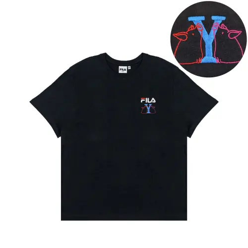 FILA T Shirts Unisex Black Crew Neck Moderate Straight Fit