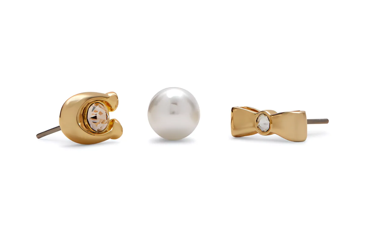 COACH Brass Plated Glass Stud Earrings Women's Gold