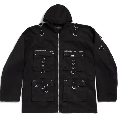 Balenciaga Hooded Studded Zip Up Jacket In Black Jackets & Coats Men's Black