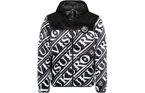 EVISU Down Jackets Men's Black Hooded Moderate Down Jacket