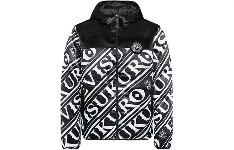 EVISU Down Jackets Men's Black Hooded Moderate Down Jacket