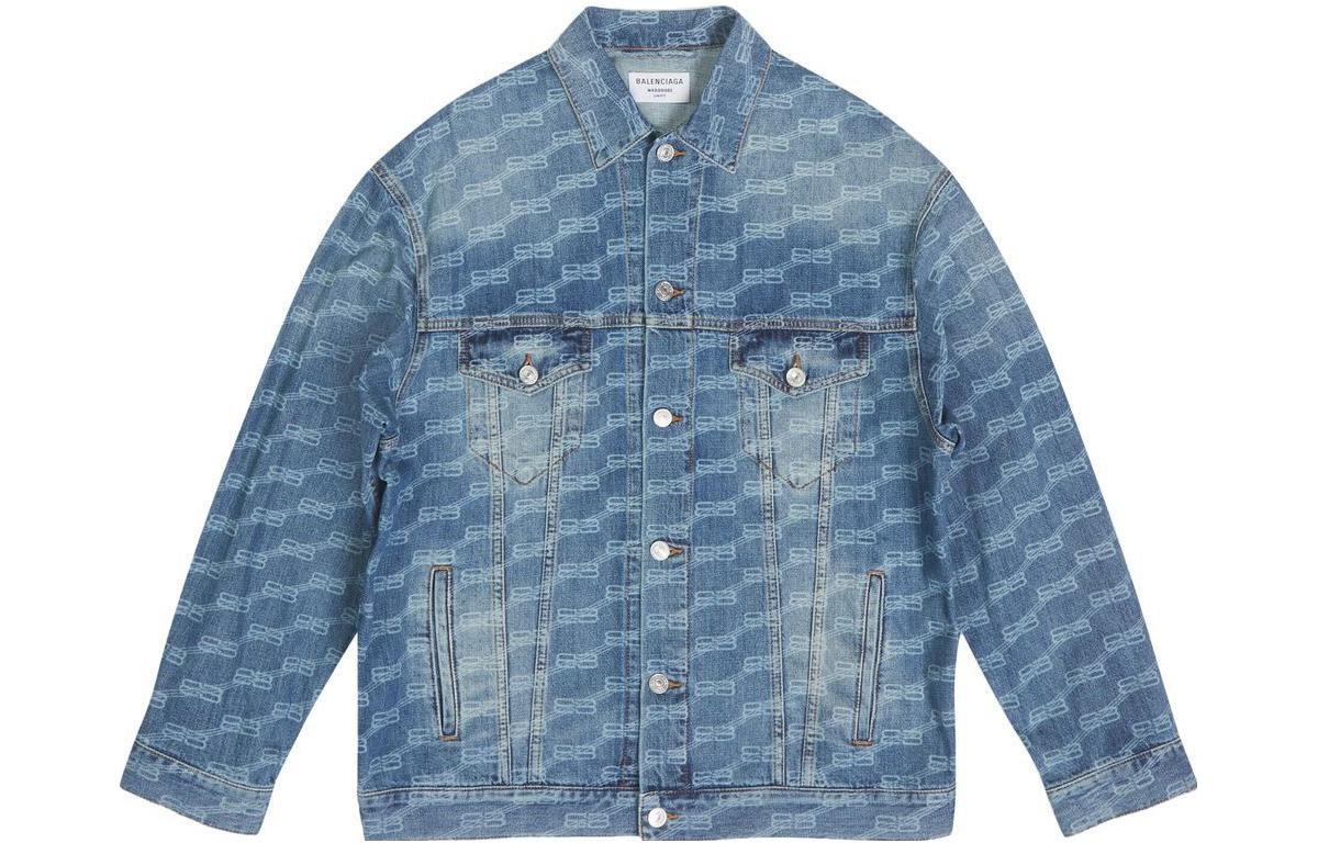 Balenciaga All Over Bb Monogram Logo Denim Jacket