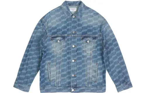Balenciaga All Over Bb Monogram Logo Denim Jacket