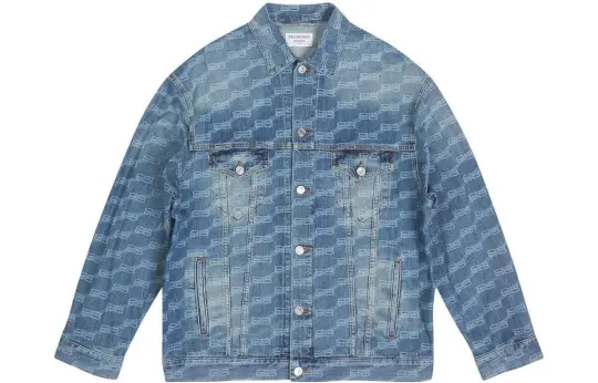 Balenciaga All Over Bb Monogram Logo Denim Jacket