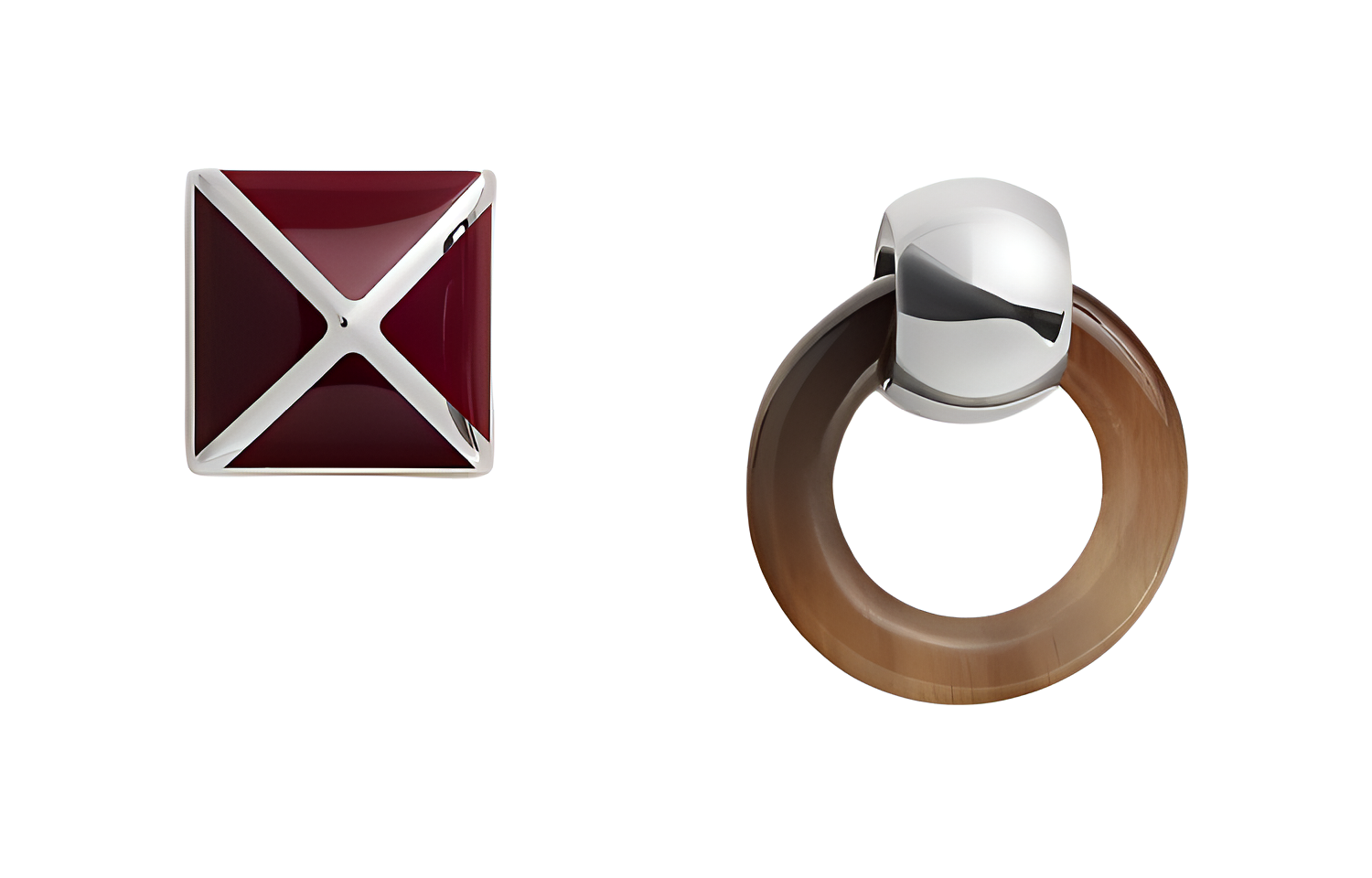 HERMES Ox Horn Lacquered Finish Metal Palladium Plated Earrings Unisex Red