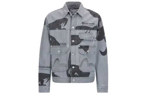 EVISU Denim Jackets Men's Gray Lapel Moderate Straight Fit