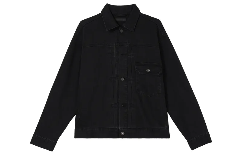 UNIQLO Denim Jackets Unisex Dark Gray Lapel Moderate Straight Fit