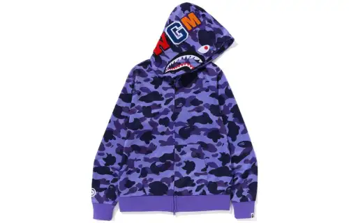 Camouflage knitted shark with zipper, purple jacket with hood