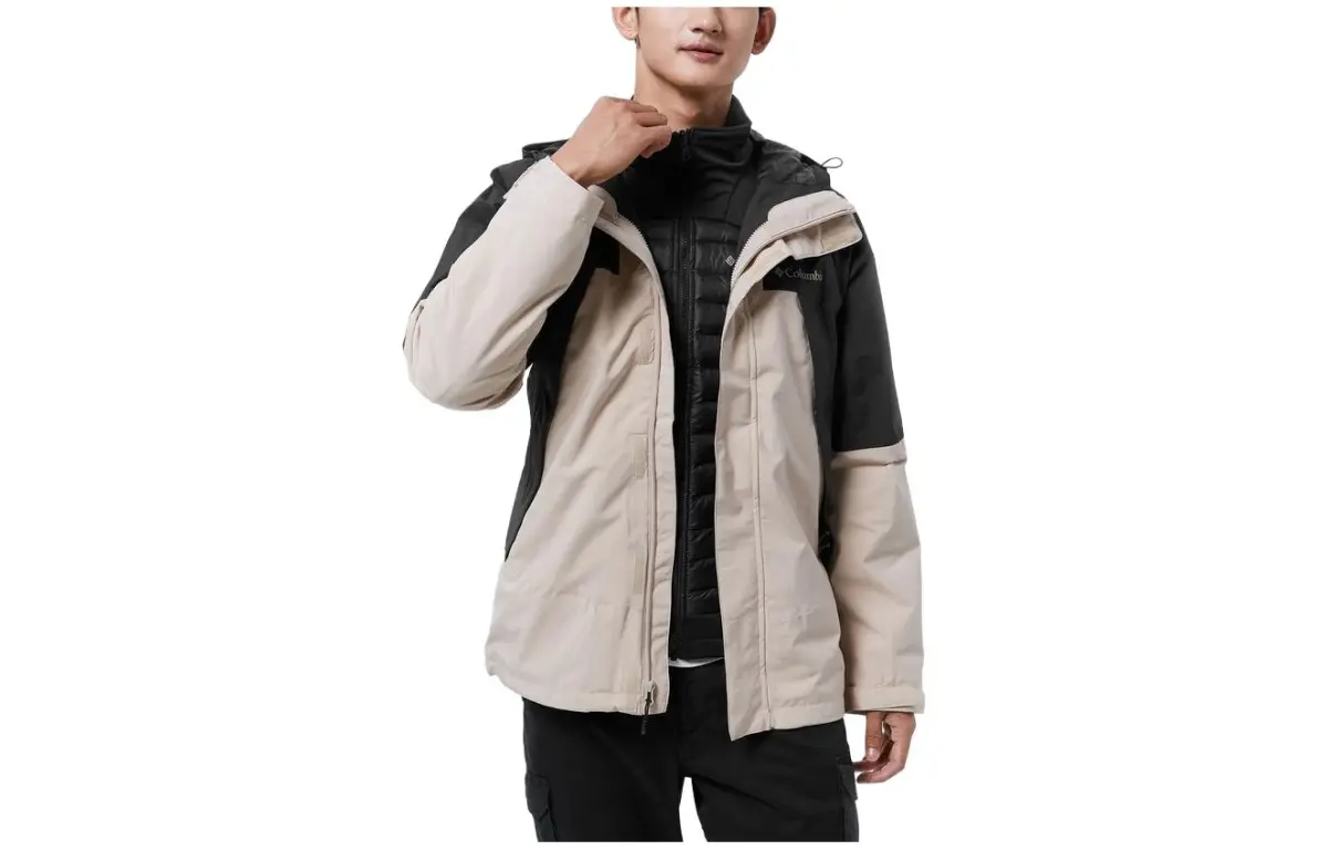 Columbia Omni-Heat Hiking Waterproof Lightweight Windbreaker Jacket Men's Khaki/Black