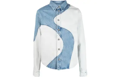 OFF WHITE Wave Patchwork Denim Shirt Jacket