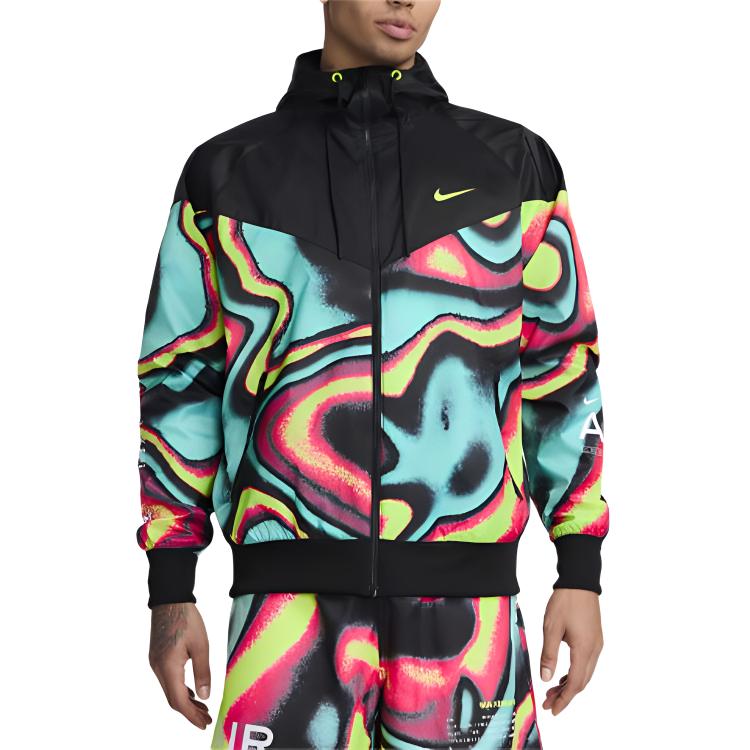 Nike Sportswear Windrunner logo letter color block tie-dye print pattern woven lining comfortable hooded casual jacket men's black