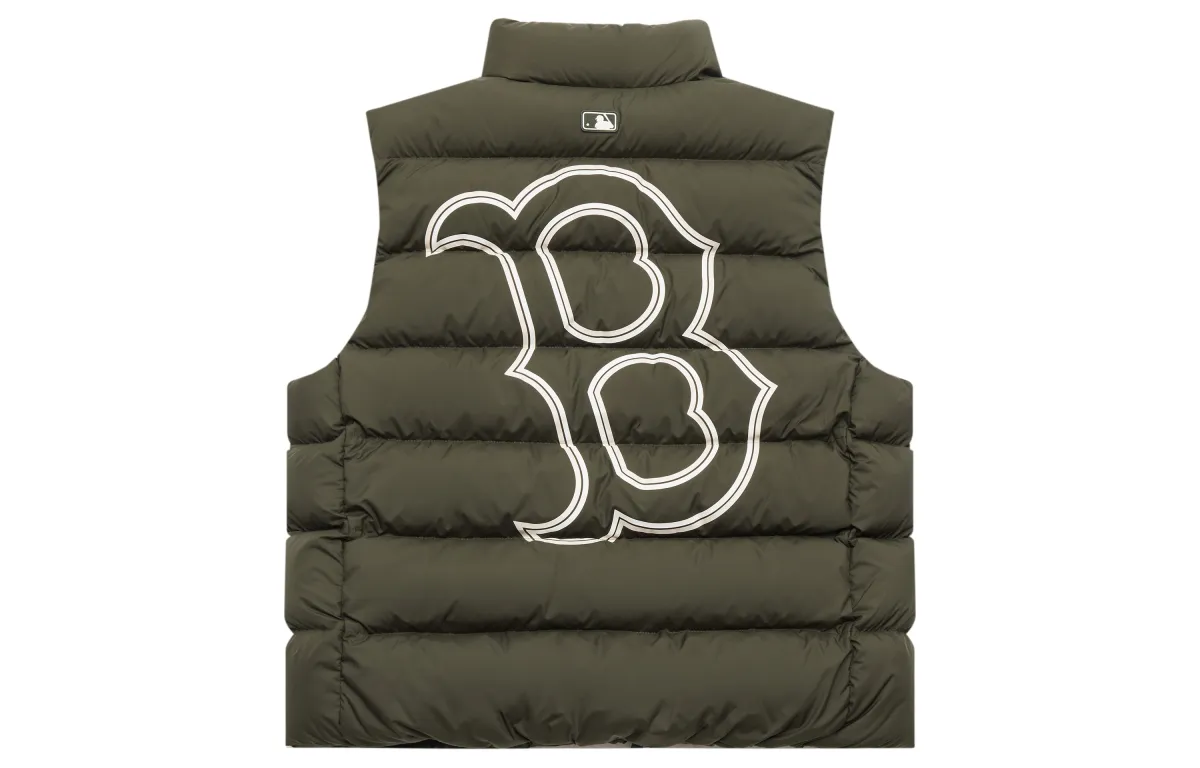 MLB Boston Red Sox Down Vests Unisex Olive Stand Collar Without Hood Moderate