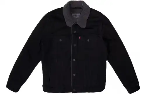 Levis Denim Jackets Unisex Black Lapel Thickened And Fleece Lined Straight Fit