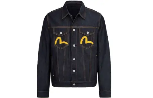 EVISU Denim Jackets Men's Black Lapel Moderate Straight Fit