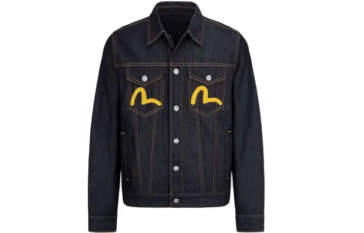 EVISU Denim Jackets Men's Black Lapel Moderate Straight Fit
