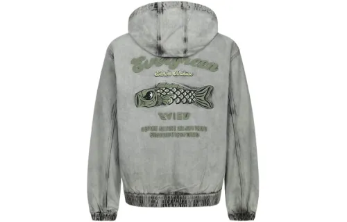 EVISU Jackets Men's Denim Green Hooded Moderate