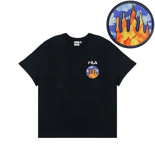 FILA T Shirts Unisex Black Crew Neck Moderate Straight Fit