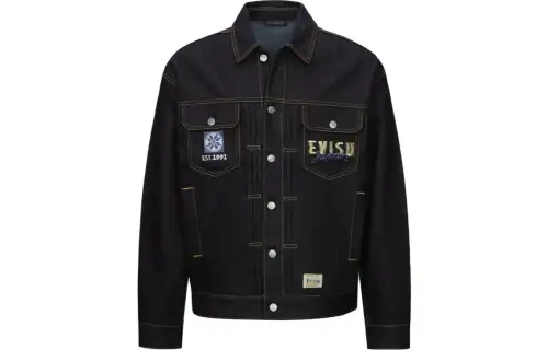 EVISU Denim Jackets Men's Dark Blue Lapel Moderate Other