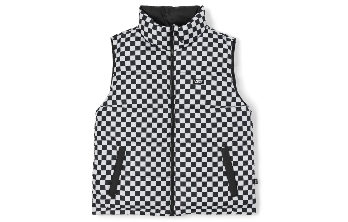 Vans Reversible Fleece Lined Color Block Checkerboard Down Vest Unisex Black White